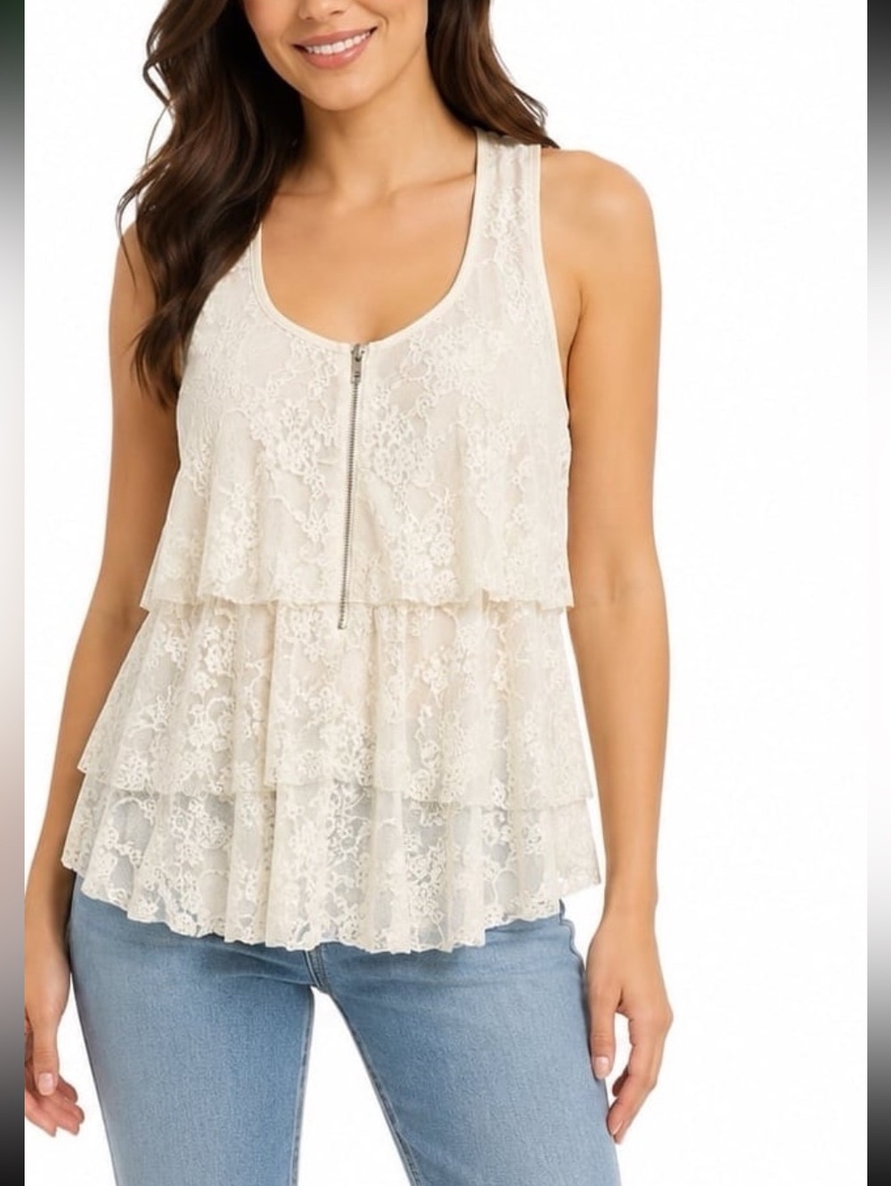 Julie’s Closet White Lacey Sleeveless Top NWT size L
